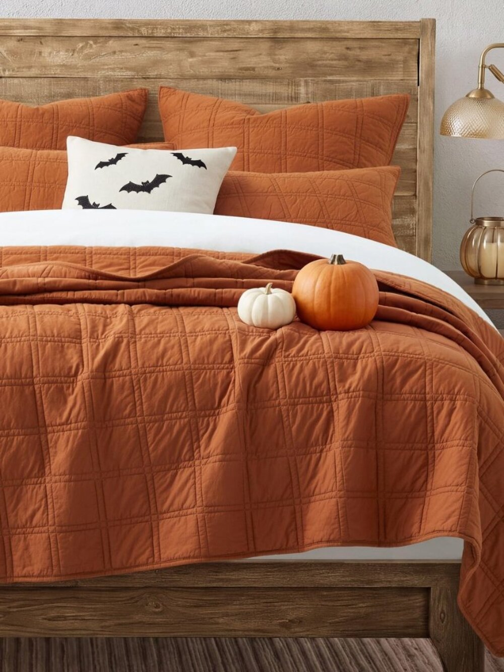 100% Cotton Quilt Queen Size Burnt Orange Bedspread, Pre-Washed 3-Piece Cozy